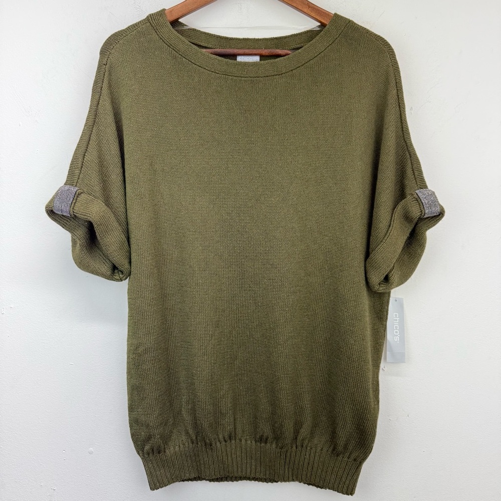 Chico's Olive Green Short Sleeve Knit Sweater